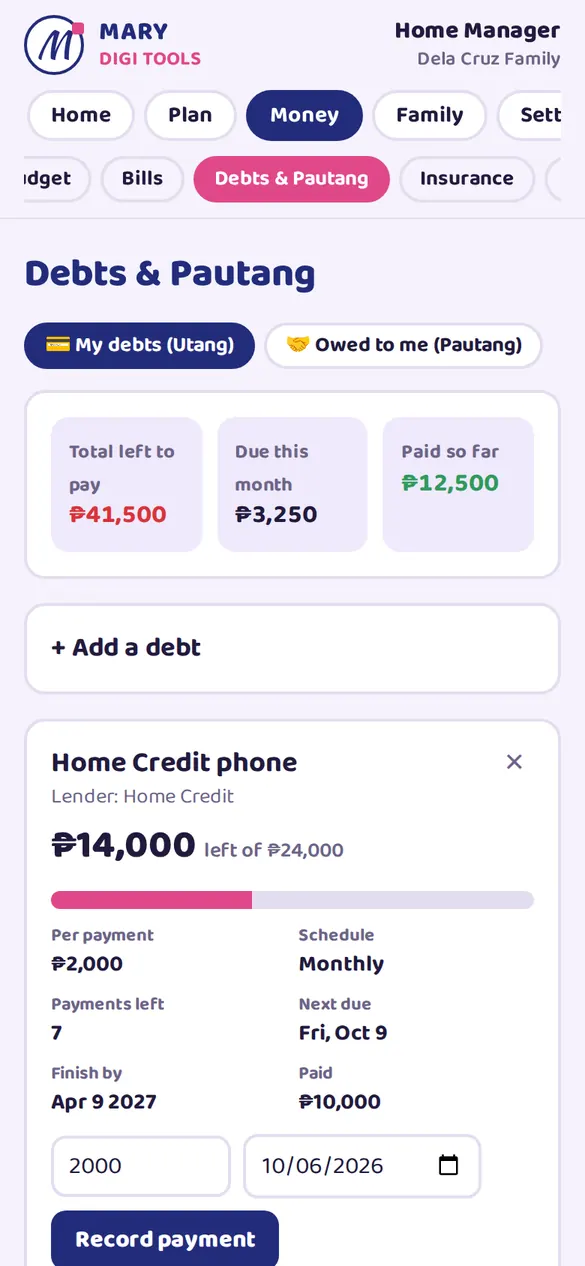 Debt and pautang tracker