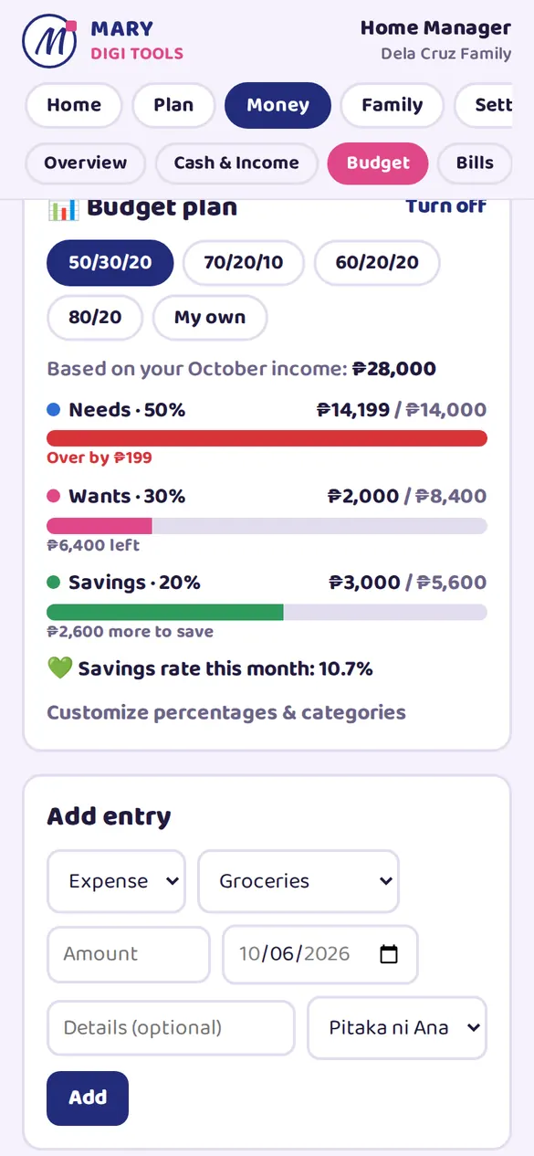 Budget plan 50/30/20