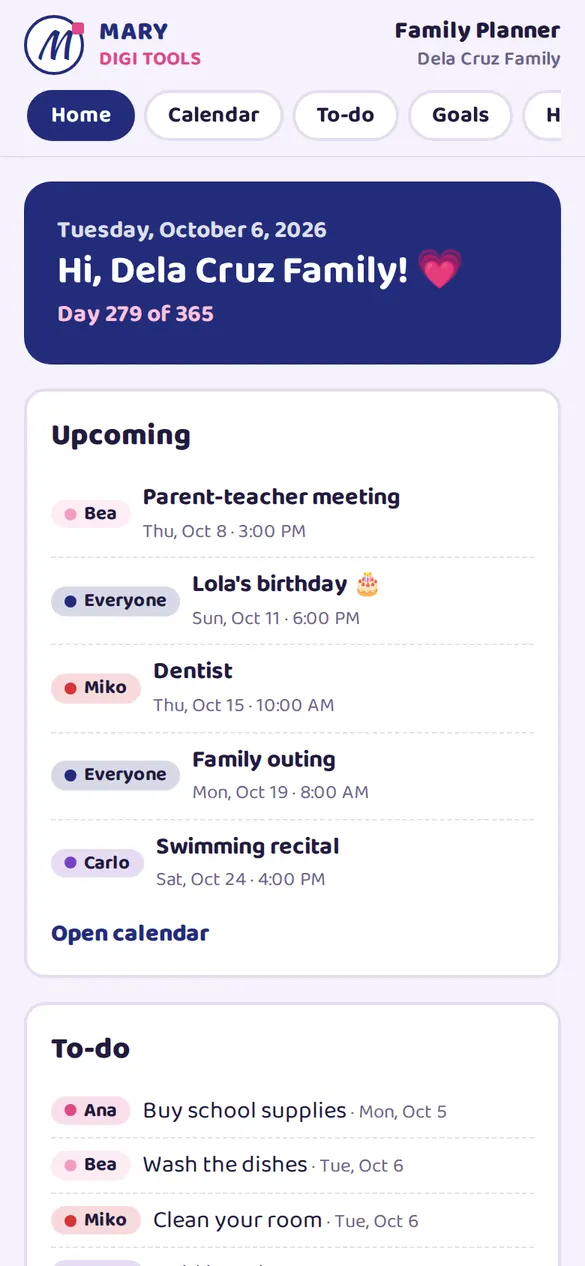 Family Planner home on a phone